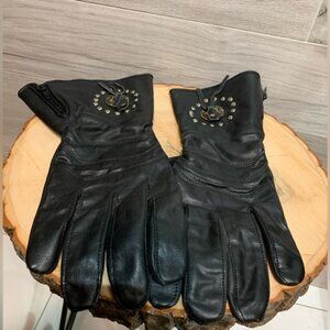 Genuine leather motorcycle gauntlet gloves with antique brass concho size XXL